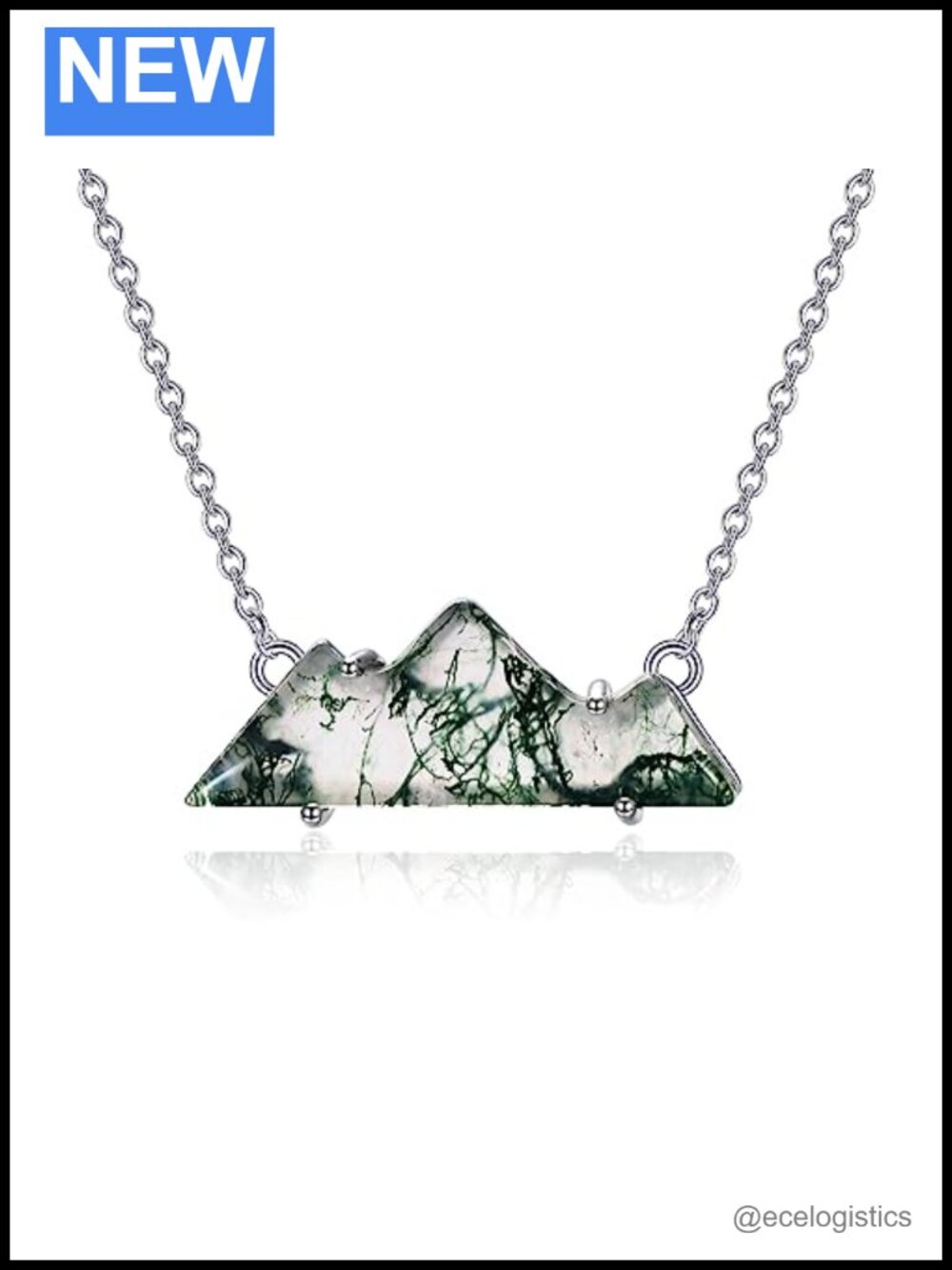 Natural Moss Agate Teardrop Pendant Necklace Sterling Silver 925 Women Jewelry